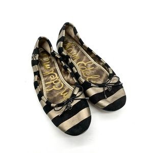 Sam Edelman "Felicia" Gold Black Leather Classic Ballet Flats Slip On Womens 6.